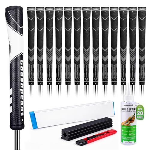 Goashpeaot Premium All-Weather Golf Grips13-Pack with Putter Grip and Regripping Kit Advanced Texture for Maximum Performance Control & Comfor Golf Club Grips (Grey Midsize)