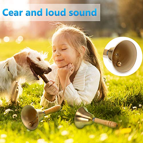 2 Pieces Solid Brass Hand Call Bells With Wooden Handle Handbells Loud Ringing Bell Solid Brass Wooden Handle Bell Hand Held Service Bell Animal Bell Decoration (3.15 X 3.15 X 5.9) #TOP3