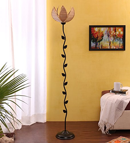 Image of Rose Bamboo Shade Floor Lamp (H-24 Inches, Beige) Decorative Standing Lamp for Living Room, Bedroom & Home Decor, Lampshade Corner Floor Light for Hall, Study, Office & Night Ambient Lighting