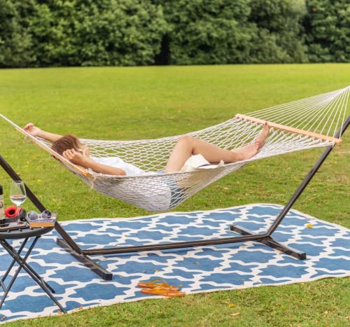 Lazy Daze 13Ft Double Rope Hammocks, Traditional Hand Woven Cotton Hammock With Hardwood Spreader Bar For Outdoor, Indoor, Patio, Yard, Poolside For Two Person, Max 450 Lbs, Natural #TOP1