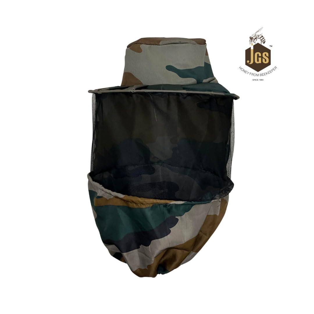 JGS Bee Cap Honeybee Cap | Bee Veil for Protection of Face from Honey Bee Sting | Sting Protection with Neck Protection (Army Print Colour) - Image 2 thumbnail