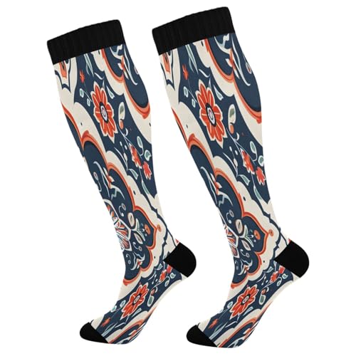 CEBUGI Flower Pattern Compression Long Socks Women Men Knee High Running Socks for Sports Hiking Travel,2 pair