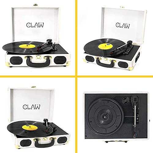 Image of Claw Stag Portable Vinyl Record Player Turntable with Built-in Stereo Speakers, Volume Control Knob, AUX Input and RCA Output, 78 RPM Speed, High Qualiy Diamond Stylus and Headphone Jack (White)