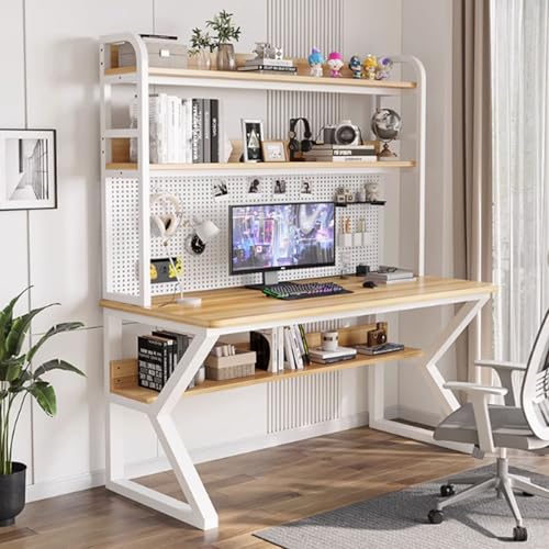 OOPDNEGAK コンピューターデスク ペグボード付き モダンなホームオフィスデスク 上部収納棚付き ハッチ オフィス 寝室 書斎 ライティングワークステーション用 産業用ゲームデスク(A,100cm)