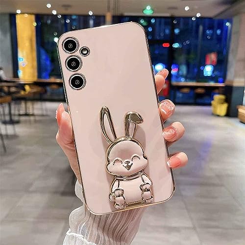 Image of KC Back Cover for Samsung Galaxy A35 5G, Hidden Rabbit Folding Bracket Kickstand Electroplated Soft Silicone Camera Protection Case - Pink