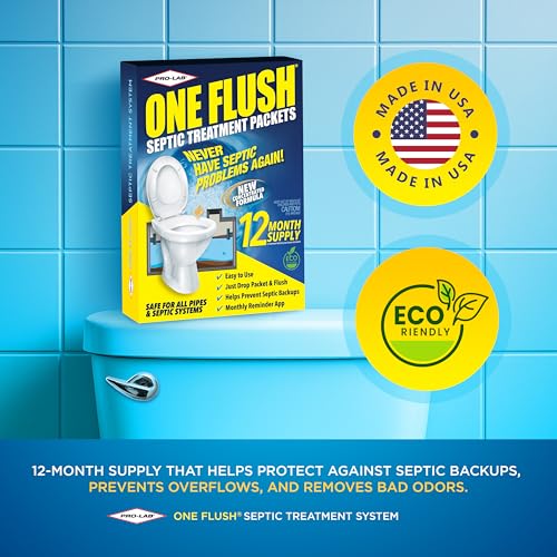ONE FLUSH - Septic Tank Treatment Packets, 1-Year Supply of Easy-Flush Bacteria & Enzyme Packets - Proactive Prevention for Sewage Backups, Made in the USA