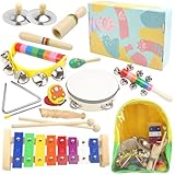 Instrumentos Musicales para bebés, Juguetes Montessori, Instrumentos Musicales de Percusión de Madera de Colores del Arcoíris con Bolsa de Almacenamiento Transparente