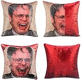 JASEN Sequin Pillowcase Dwight Schrute Laughing Mermaid Pillow Cover Decorative Glitter Pillow Cover...