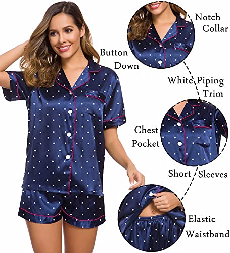 Image of LecGee Womens Silk Satin Pajamas Set Short Sleeve Sleepwear Button Down Nightwear Soft Pj Lounge Sets