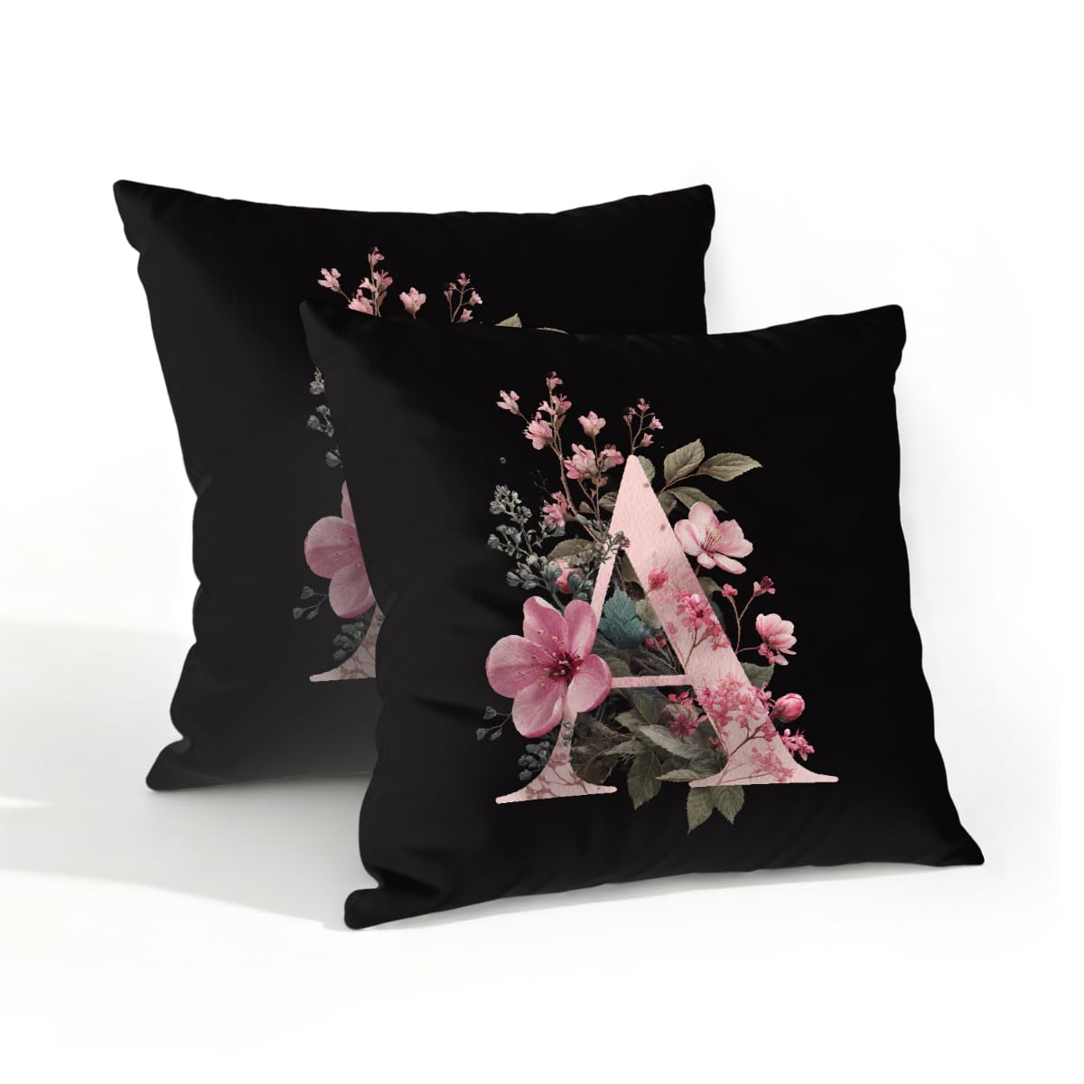 Outdoor Pillow Covers Waterproof Pillowcases 18x18in Set of 2 Botanical Floral Alphabet A Decorative Throw Cushion Case for Couch Sofa Garden Patio Furniture