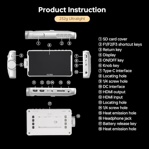 Image of VILTROX DC-V1 Touchscreen Camera Video Monitor, 5.5 Inch 4K HDMI in /Out Video Field Monitor Kit with Sunshade Hood, Support Battery and USB-C, 3D LUT, HDR, 1920X1080(DC-550 Lite Upgrade, White)