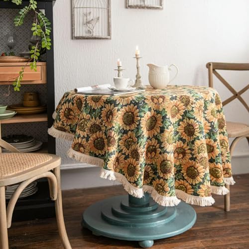 Nappe jacquard tournesol protège table ronde épaisse