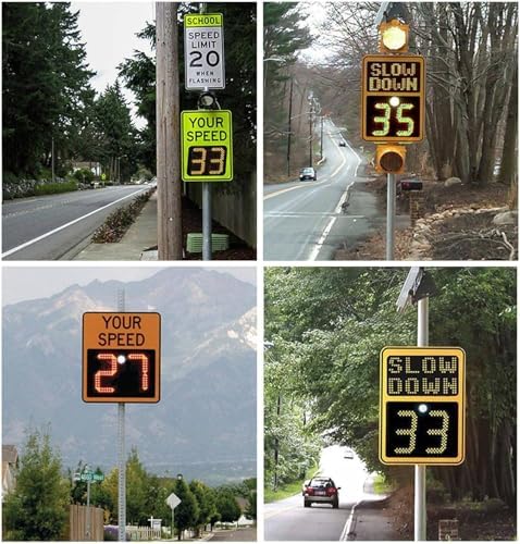 Solar Powered Radar Speed Display Sign - LED Road Warning Sign with Adjustable Speed Limit, Remote Control, 50x70 cm - Enhance Traffic Safety & Monitor Vehicle Speed