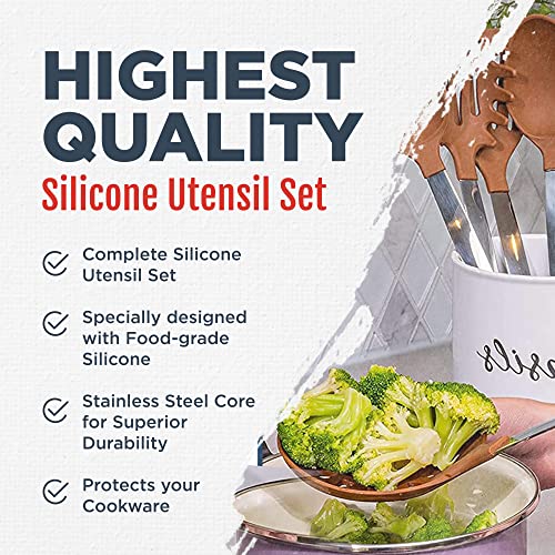 Culinary Couture 6-Piece Stainless Steel & Silicone Kitchen Utensils Set, Silicone Cooking Utensils, Heat Resistant Kitchen Cooking Utensils Set, Includes A Bonus Recipe E-Book, Brown #TOP1