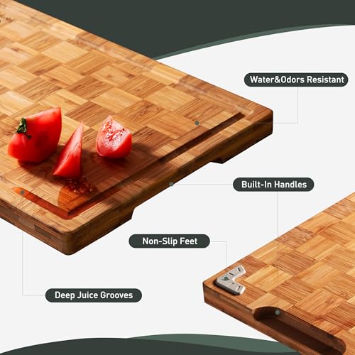 Extra Large Bamboo Cutting Board Non Slip Over Sink Kitchen 2025 First Apartment Essentials Wooden Cutting Board New Home Must Haves Accessories House Warming Decor Housewarming Hostess Host Gifts by Socisen - Image 5