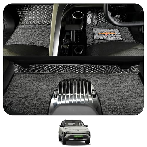 Image of CONTINENTAL [Butterfly 7D Punch Ev Car Mats] Luxury 7D Car Floor Mats for Punch Ev (2024-2026) || Scratchproof & Waterproof Punch Ev 7D Car Mats || Color - Black & Silver