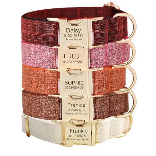 Collier pour chien gravé avec nom et numéro de téléphone, personnalisé pour chiens de petite, moyenne et grande taille (Tweed)