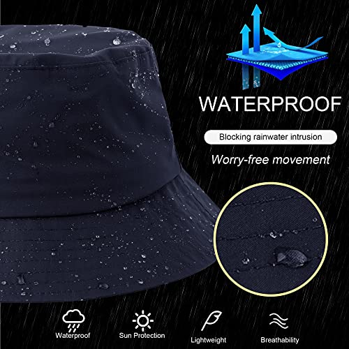 Lanzom Womens Waterproof Bucket Sun Hat Outdoor Beach Boonie Rain Hat For Men Packable Fishing Hiking Safari Cap (Medium-Large,Navy) #TOP2