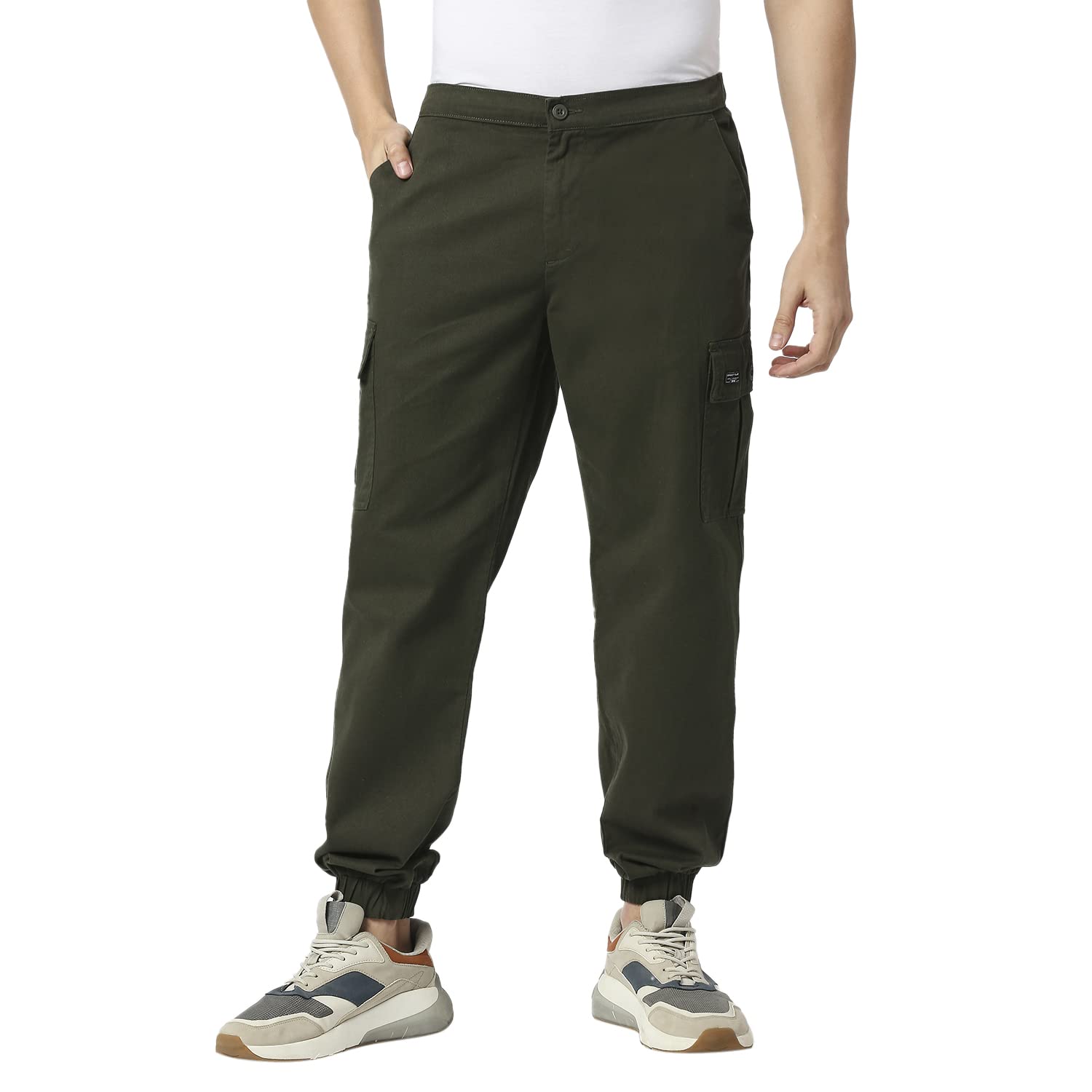 thomas scott Men's | Solid | Light Weight | Breathable Fabric | 6 Pocket | Ribbed Bottoms | Mid Rise | Regular Fit | Cotton Blend | Button Waist | Cargo | Joggers | Pants-picture-25