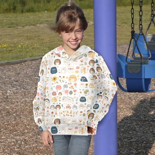 KLL Cute Watercolor Hedgehogs Boys And Girls Sweatshirt Crewneck Hooded Pullover Hoodies Kangaroo Pocket4