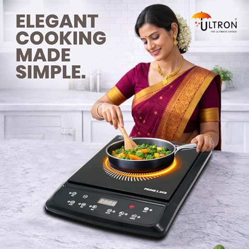 Image of Ultron Induction Cooktop 1600W | Electric Induction Cooktop for Home | Waterproof Matte finished Ceramic | Preset Indian Menu | Auto Shut-Off & Overheat Protection | Energy Efficient Cooking