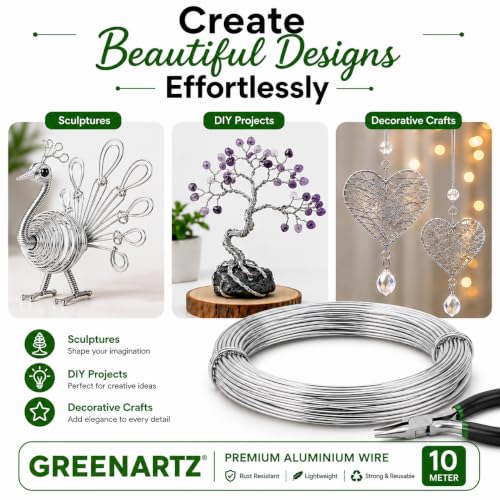 Image of GREENARTZ 33ft Silver Aluminum Wire 1.5mm for Craft Modelling and Stop Animation