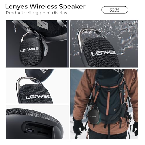 Image of Lenyes S235 Portable Bluetooth Speaker | 8W HD Sound with Deep Bass | IPX7 Waterproof | Bluetooth v5.3 | 5H Playtime | Clip-On Travel Design | Compact Outdoor Wireless Speaker