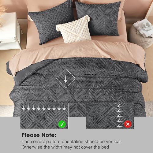 Image of Litanika Super King Comforter Dark Grey, 3 Pieces Tufted Boho Farmhouse Bedding Comforter Set, Lightweight Fluffy All Season Comforter Set (120x120In Comforter & 2 Pillowcases)
