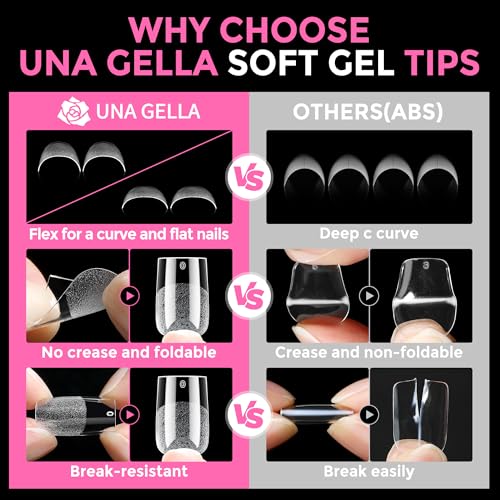 Image of UNA GELLA Sharp Square Nail Tips Short 216pcs Gel Nail Tips Square Straight Pre-Etched Half Matte Full Cover Press on Clear Acrylic Nails for DIY Manicure Nail Extensions Home Salon 12 Sizes