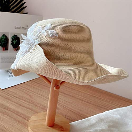 CXJJ Mode for Dames de Paille Chapeau de Soleil Large Brim Eglise Florale Robe de mariée Chapeau de Soleil d'été Plage Chapeaux for Femmes (Color : White) – vue 4