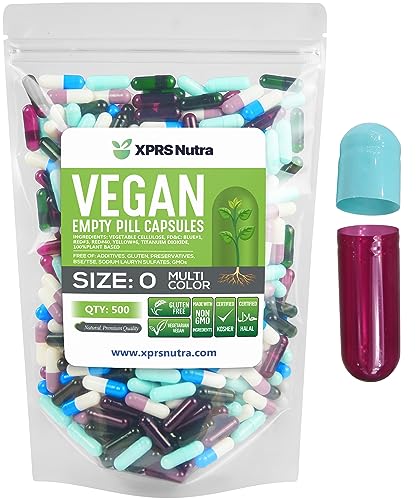 Image of XPRS Nutra Size 0 Empty Capsules - 500 Count Empty Vegan Capsules - Vegetarian Pills - DIY Vegetable Capsule Filling- Veggie Pill Caps for Do-It-Yourself Supplements (Multi Color)