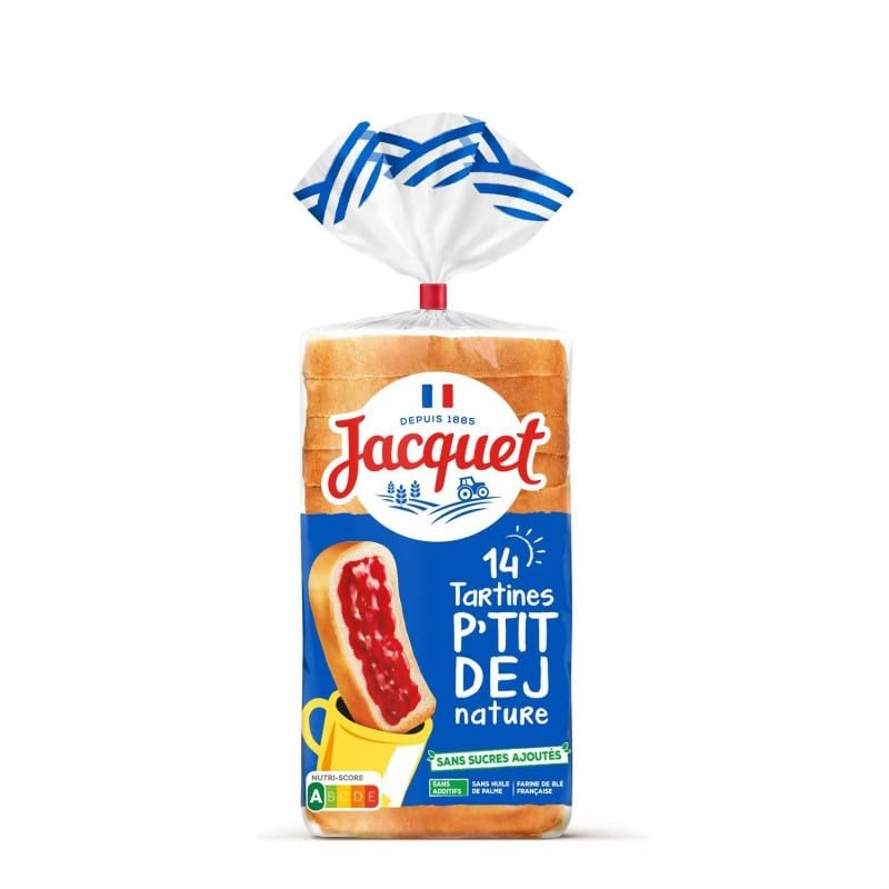 Délice Matinal: Pain de Mie Nature Jacquet Tartine P'tit Déj 410g Qualité Premium pour un Petit Déjeuner Savoureux et Équilibré - Le Lot De 4