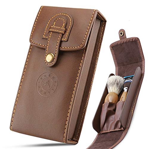 Razor Travel Shave Case - Fits Standard Disposable, Straight Edge Razor, Safety Razor + Shaving Brush ~ Keep Blade and Brush Clean, Great Storage, Elegant Case Fits Perfect In Suitcase While Traveling