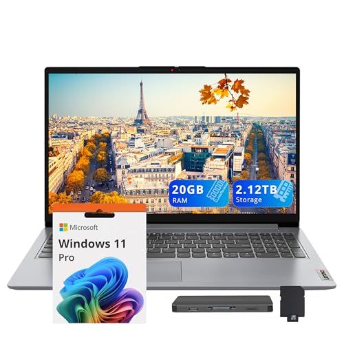 Image of Lenovo IdeaPad 1 15.6 inch HD Business Laptop, Intel Celeron N4500, 20GB RAM, 1TB SSD+128GB eMMC, Intel UHD Graphics, Numeric Keypad, 1 Year Office 365, Wi-Fi 6, Win11 Pro, Grey, 1TB Docking Station Set
