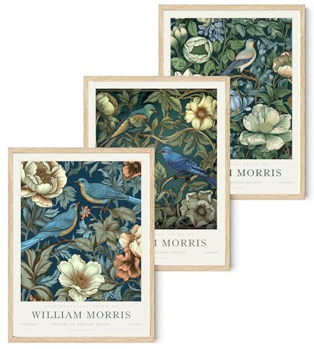 Djmwtb William Morris   Juego de 3 pósteres de arte vintage de pájaros botánicos, galería, obras de arte, lienzo, decoración de pared para sala de estar, dormitorio, oficina, 12 x 16 pulgadas, sin