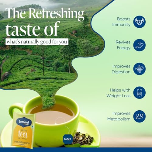 Image of Leeford Exquisite Lemon Green Tea 30 Tea Bags (Pack of 2)|All Natural Flavour|Rich In Antioxidants|Refreshing Lemon,Bergamot & Peach Flavors|Boosts Immunity & Metabolism|Natural Citrus For Mind & Body