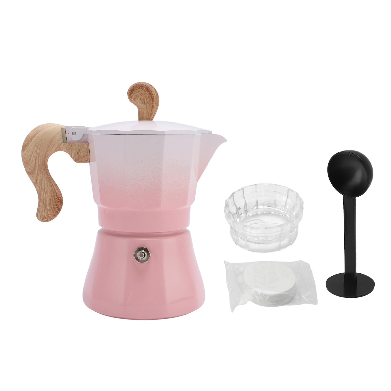 Cocoarm Italiana de Aleación de Aluminio 150 Ml 3 Tazas con Filtro de Papel y Cuchara para la Cocina Casera para Latte Cappuccino (Rosada)