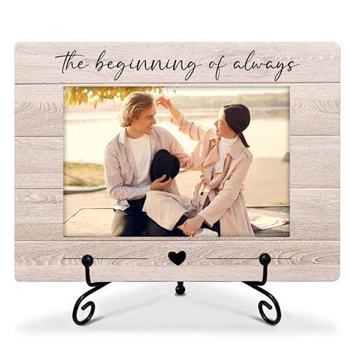 SSQBZU Engagement Picture Frame-The Beginning of Always-Displays 4x6 Photo, Gifts for Couples, Favors for Engagement, Wedding, Valentine’s day, Anniversary, Christmas, etc.(069)