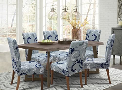 Image of SPRINGRICO Chair Covers for Dining Room, Universal Stretch Fit Washable Kitchen Parson Seat Cover, Spandex Removable Protector Slipcover for Restaurant, Hotel, Ceremony (Set of 4, Floral GREY1)