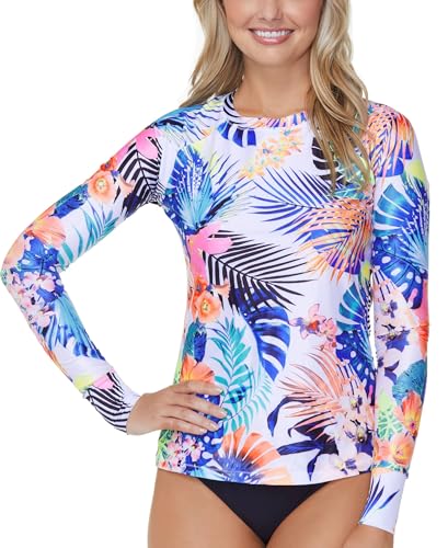 Juniors' Printed Long-Sleeve Rash Guard Swim Top Haleiwa Multi L