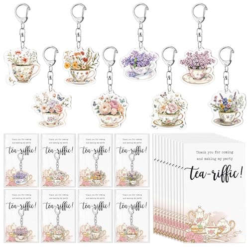 Porte-clés théière et cartes de remerciement pour invités de tea party