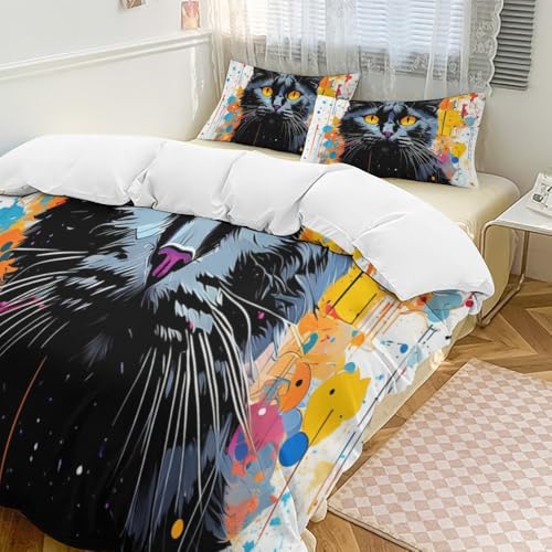 Housse de couette chat 3D anti-transpiration en microfibre à fermeture éclair
