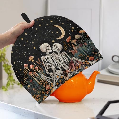 Image of Hudotybom Funny Skeleton Tea Cosy Teapot Cover Breakfast Coffee Warmer Cozy Kettle Cover Water Kettle Protector Kitchen Cozies Insulated Large Teapot Quilt Warmer for Kitchen Dining Table