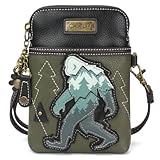 CHALA Cell Phone Crossbody Purse-Women PU Leather/Canvas Multicolor Handbag with Adjustable Strap - Big Foot - olive