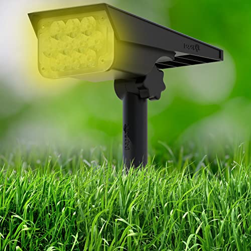 Kit com 2 - Luminária Spot Solar Espeto de Jardim Potente 12h Refletor Luz Amarela Branco Quente 300