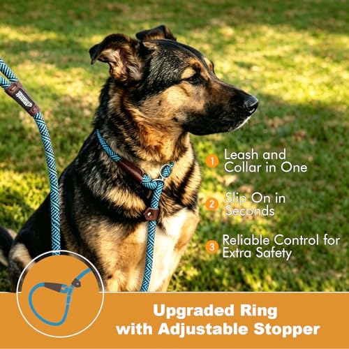 Image of Forever Friends Extremely Durable Dog Rope Leash, Mountain Climbing Rope Lead, Strong, Sturdy Comfortable Leash Supports The Strongest Pulling Large Medium Dogs 6 feet, Blue
