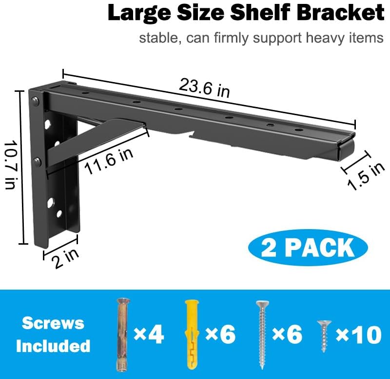 RedCall 24inch Floating Shelf Bracket,Garage Heavy Duty Folding Shelf Brackets,Wall Mounted Collapsible Shelf Bracket,Max Load 330lb,(Pack of 2, No Board) 24 Inch | 2 Pack