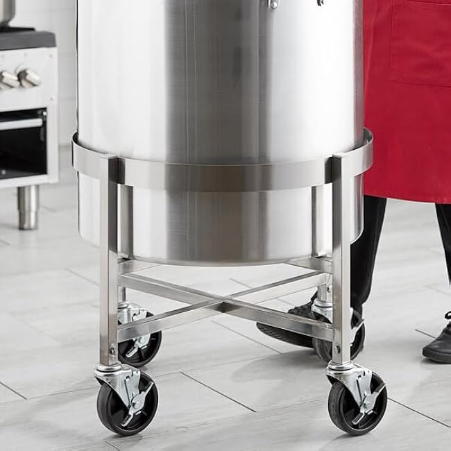 23.5-Inch Commercial Stainless Steel Stock Pot Dolly with Locking Swivel Casters, 304 Grade, Silver, 25x21.25 Inches-voepXIlx