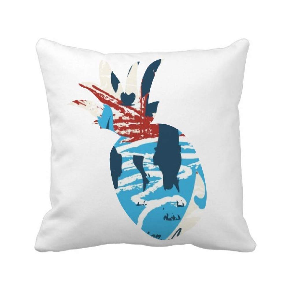 Housse de coussin carrée en coton imprimé ananas rouge et bleu