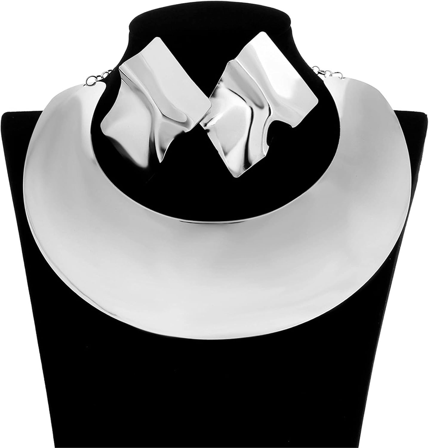 Punk Chunky African Choker Collar Necklace Drop Dangle Earrings Set 14K Gold Silver Plated Exaggerated Gothic Thick Statement Necklace for Women Hip Hop Jewelry Gift - Image 2